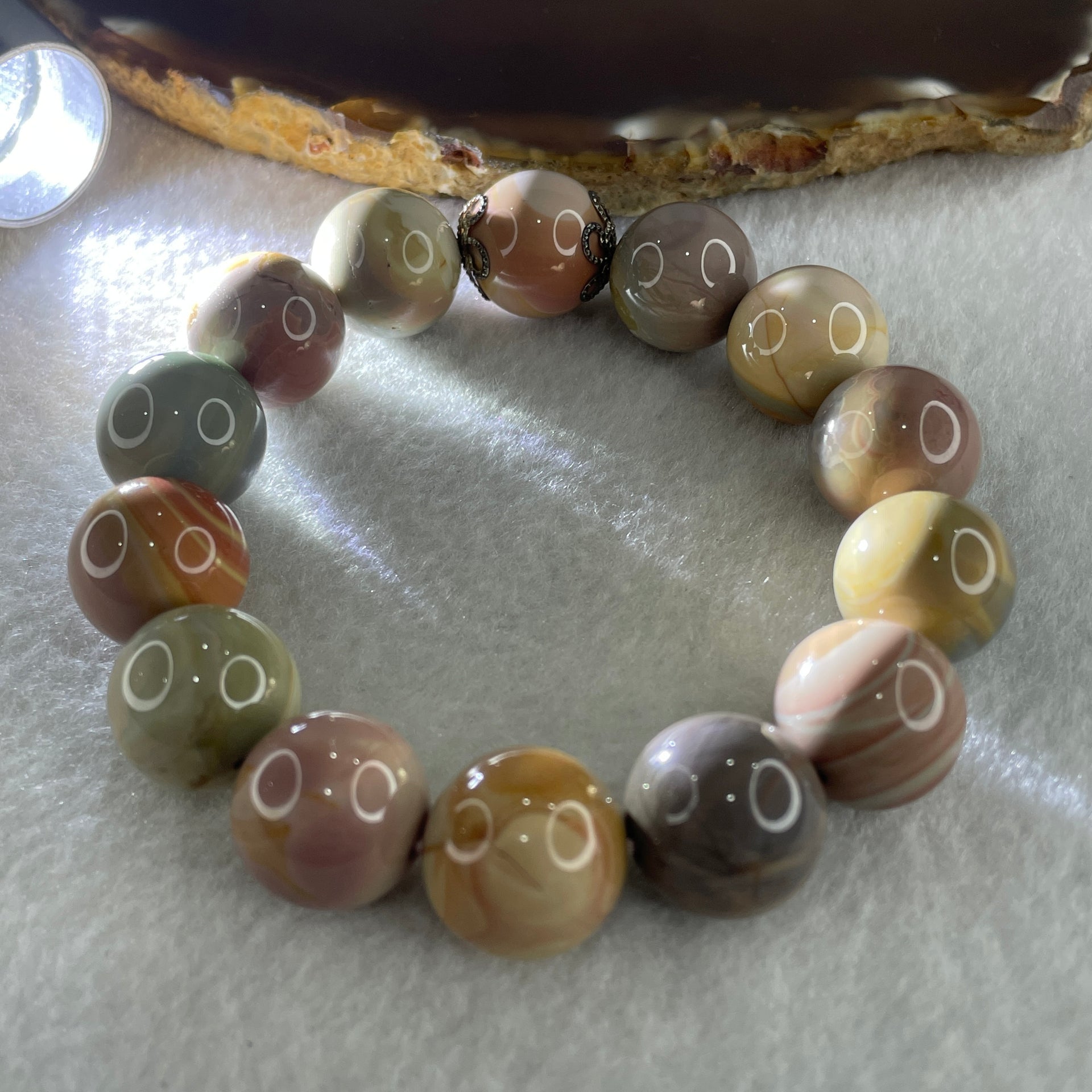 Natural Alashan Agate Greyish Pink Beads Bracelet 59.72g 16cm 15.0mm 14Beads - Huangs Jadeite and Jewelry Pte Ltd