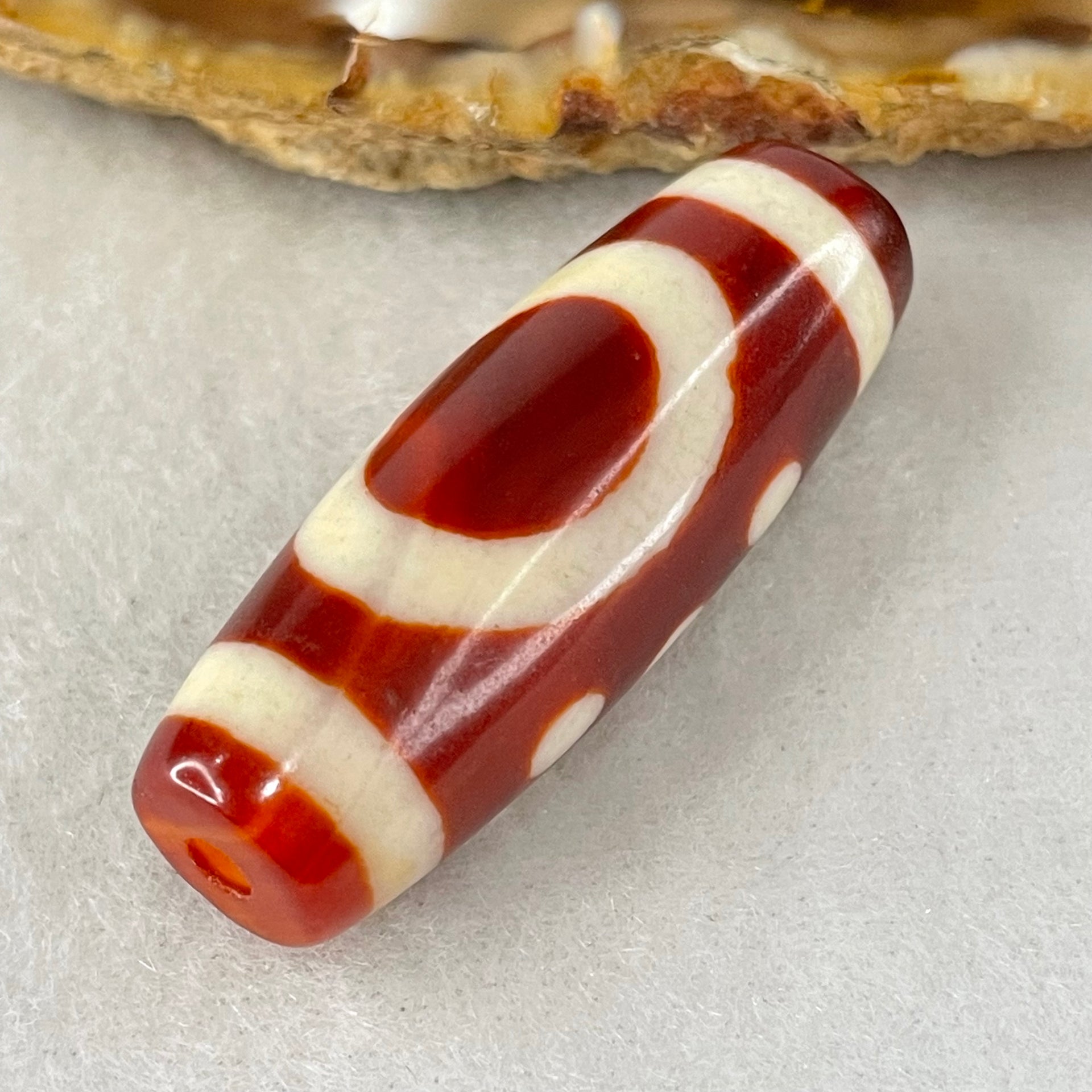 Natural Powerful Tibetan Old Oily Red White Agate One Eye Water Element Dzi Bead Heavenly Master (Tian Zhu) 一眼水元素天珠 10.07g 37.8 by 10.93g 37.8 by 13.7mm - Huangs Jadeite and Jewelry Pte Ltd