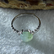 Natural Type A Semi Icy Faint Green Jadeite Round Shape Cabouchon with Cubic Zirconia in S925 Silver Ring (Adjustable Size) 1.44g 7.9 by 4.5mm - Huangs Jadeite and Jewelry Pte Ltd