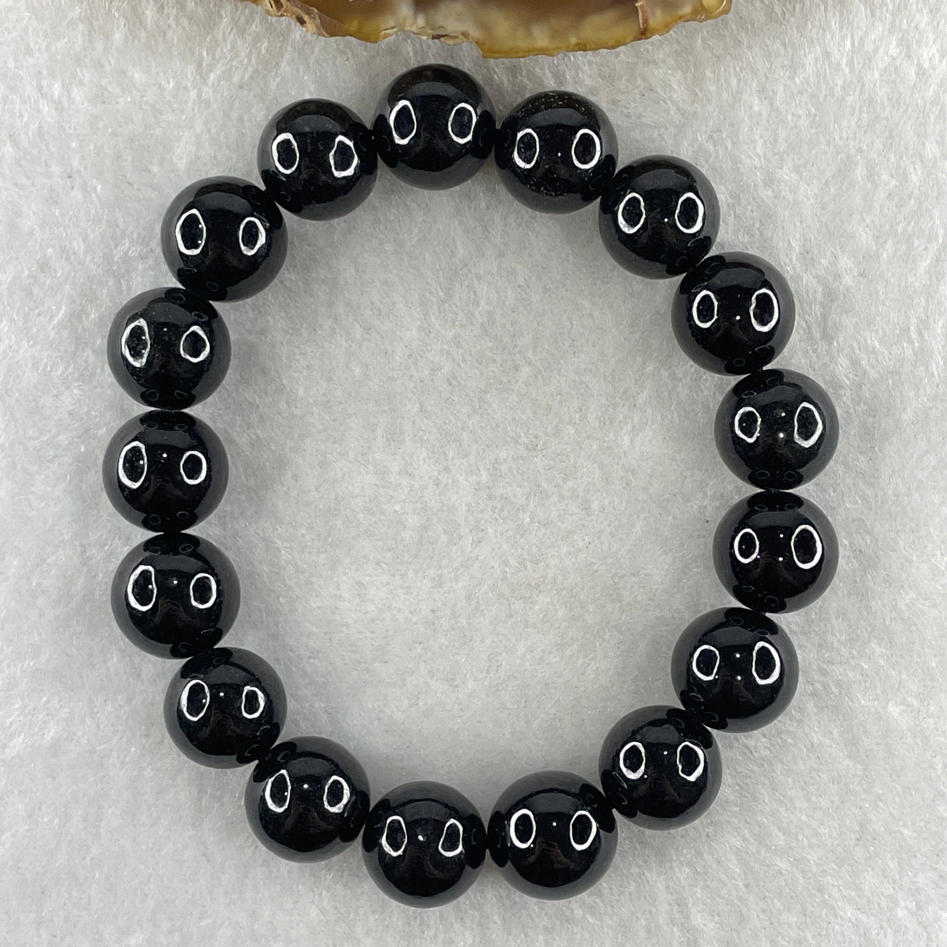 Type A Opaque Black Omphacite Jadeite Beads Bracelet 47.11g 16cm 11.8mm 17 Beads - Huangs Jadeite and Jewelry Pte Ltd