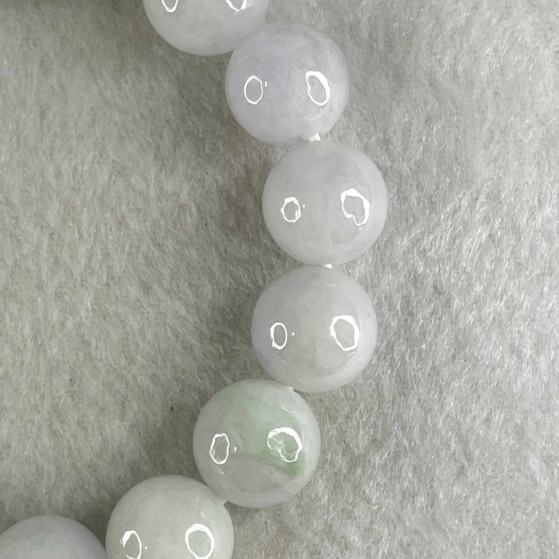 Type A Light Green with Slight Light Lavender Jadeite Beads Bracelet 46.20g 15cm 12.3mm 16 Beads - Huangs Jadeite and Jewelry Pte Ltd