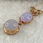 Type A Lavender Jadeite Cabouchons 8.0 by 4.2mm and 8.0 by 6.5 by 3.5mm with Diamonds in 18K Rose Gold Necklace 2.55g 40 and 45cm - Huangs Jadeite and Jewelry Pte Ltd