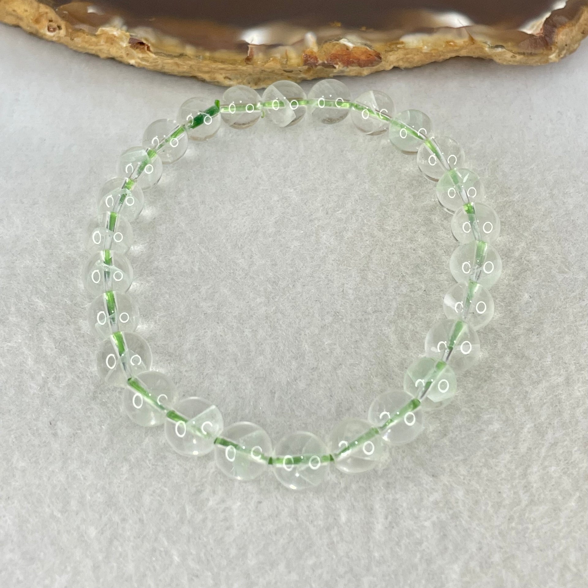 Special Grade Natural Green Phantom Quartz Bracelet 12.98g 15.5cm 7.3mm 26 Beads - Huangs Jadeite and Jewelry Pte Ltd