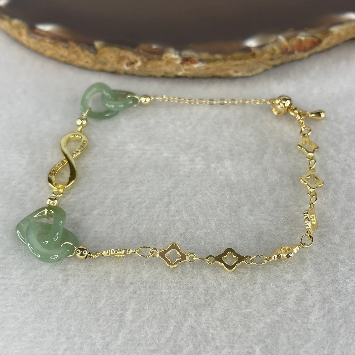 Natural Type A Blueish Green Jadeite Multi-Heart Bracelet | Adjustable 14-17cm Gold-Toned Elegant Fine Layering Chain (4.77g,  10.8x10.4x2.4mm 4 Pieces) - Huangs Jadeite and Jewelry Pte Ltd