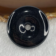 Type A Opaque Black Omphacite Jadeite Ping An Kou Donut Pendant 28.29g 40.1 by 8.5mm - Huangs Jadeite and Jewelry Pte Ltd