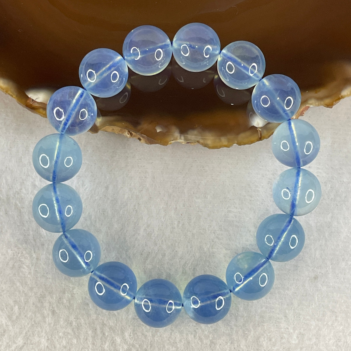 Certified Good Grade Natural Aquamarine Beads Bracelet | 16cm with 16 Beads 12.5mm (43.56g | Ocean Blue Translucency | Throat & Third Eye Chakra Harmony, Tranquil Communication & Serene Wealth Shield)