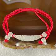 Type A Light Green Jadeite Scholarship Brush in Red String Bracelet 5.57g 6.7 by 7.5 by 33.5mm - Huangs Jadeite and Jewelry Pte Ltd