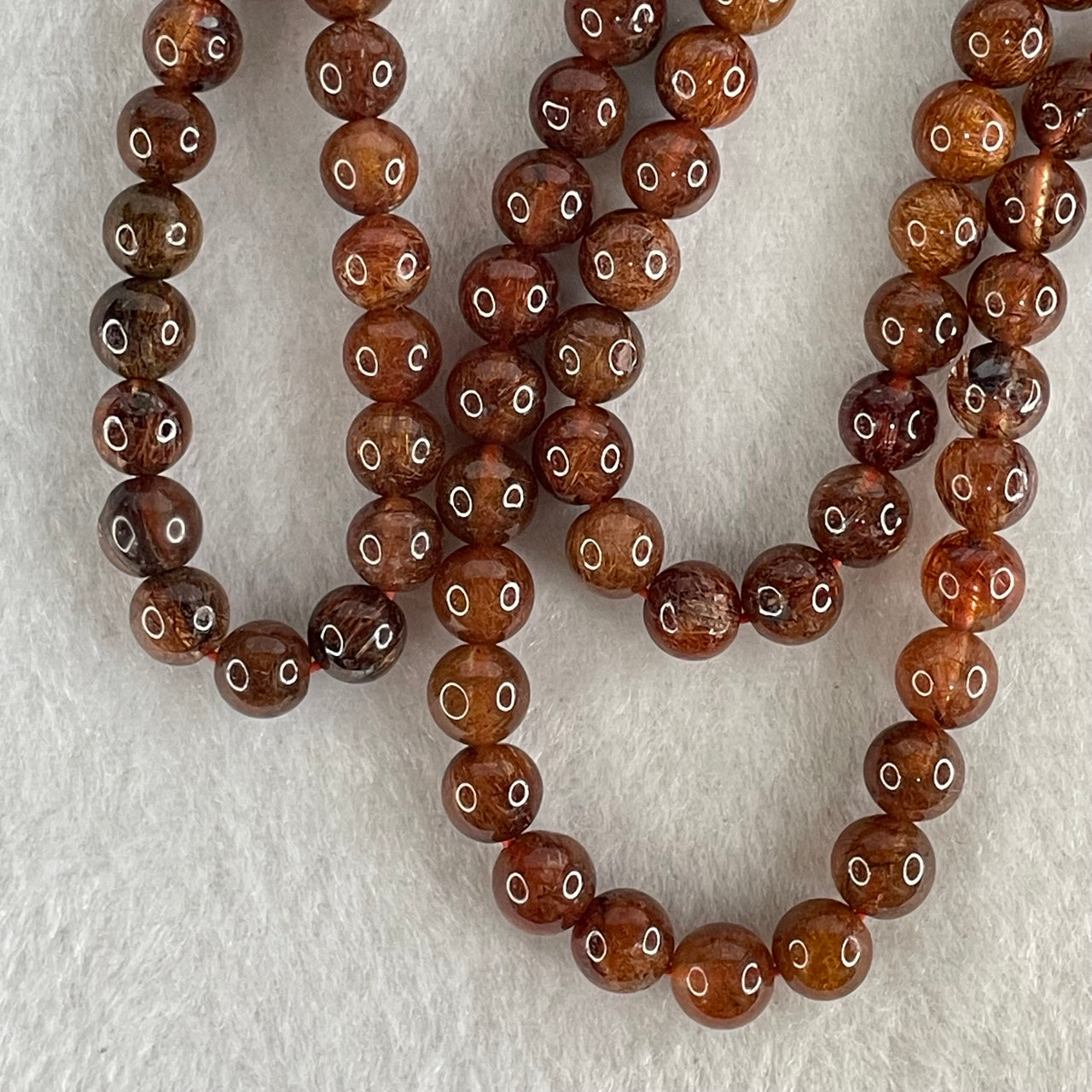 Above Average Grade Natural Copper Rutilated Quartz Beads Elastic Necklace 36.64g 56cm 6.9mm 88 Beads - Huangs Jadeite and Jewelry Pte Ltd