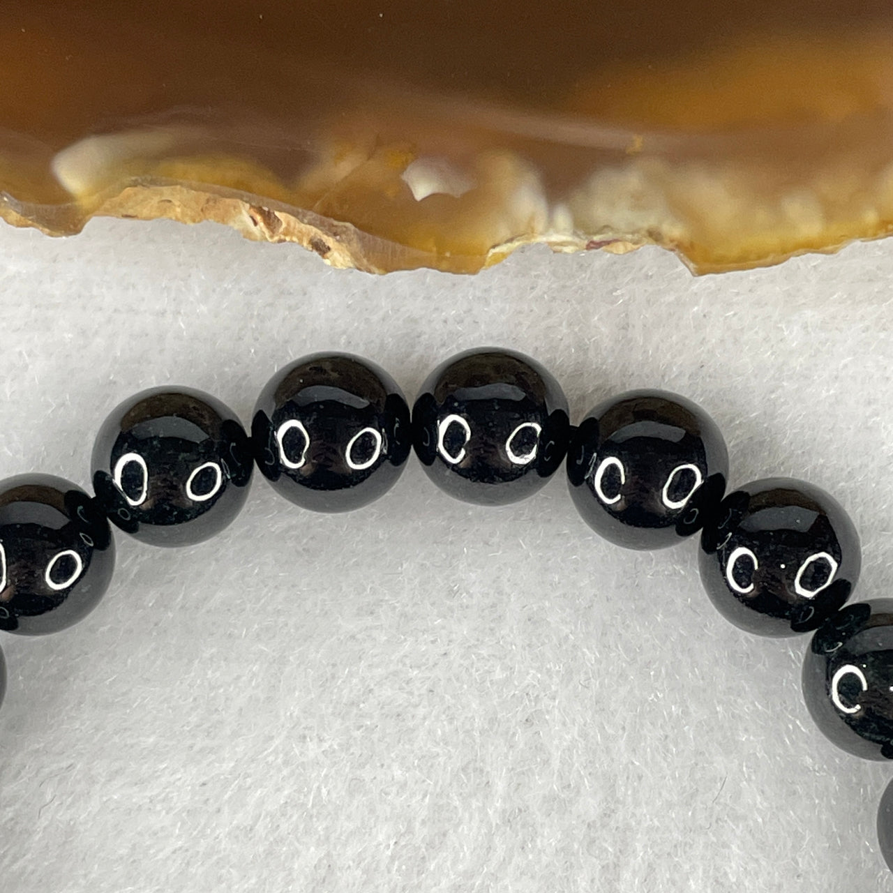 Certified Natural Type A Opaque Black Omphacite Jadeite Beads Bracelet 19.56g 14.5cm 7.9mm 22 Beads