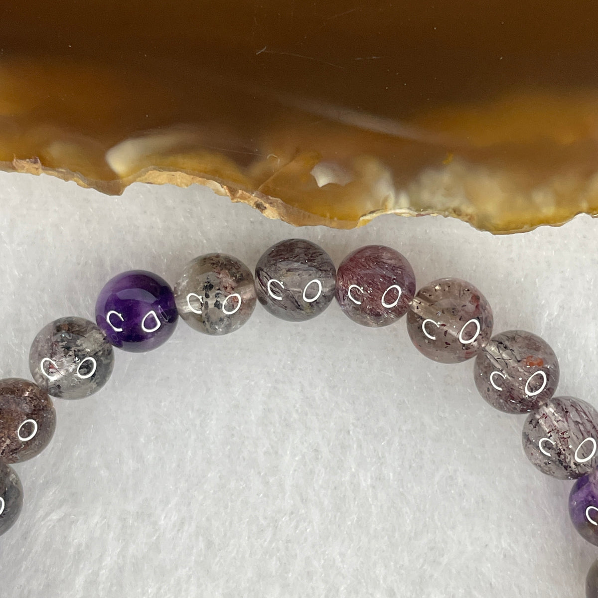 Certified Good Grade Natural Black Super 7 Crystal Beads Bracelet | 16.5cm Strand of 28 Beads 7.2mm (13.80g | Root Grounding, Manifestation & Aura Shield)