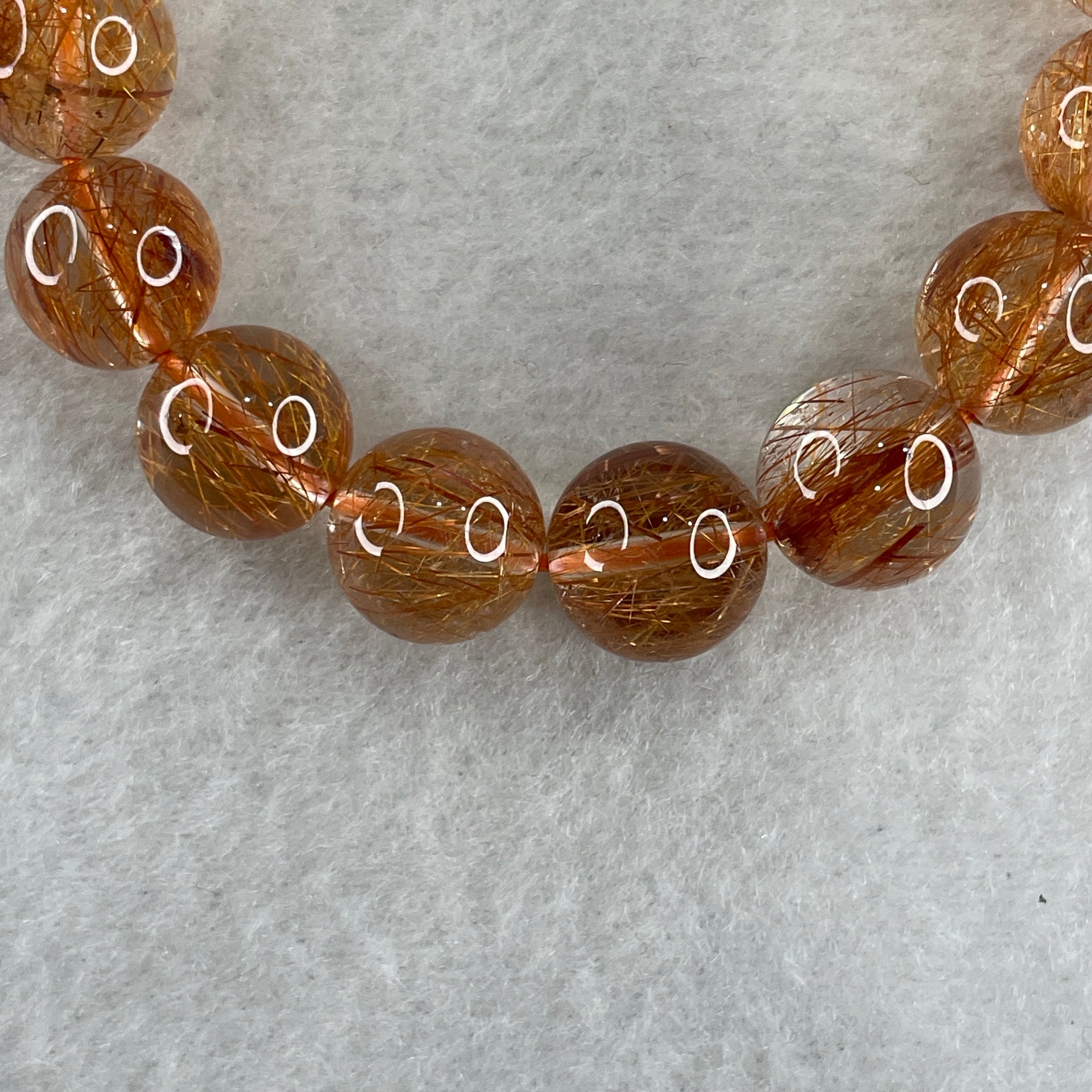 Special Good Grade Natural Reddish Copper Rutilated Quartz Beads Bracelet 36.42g 15cm 11.9mm 16Beads - Huangs Jadeite and Jewelry Pte Ltd