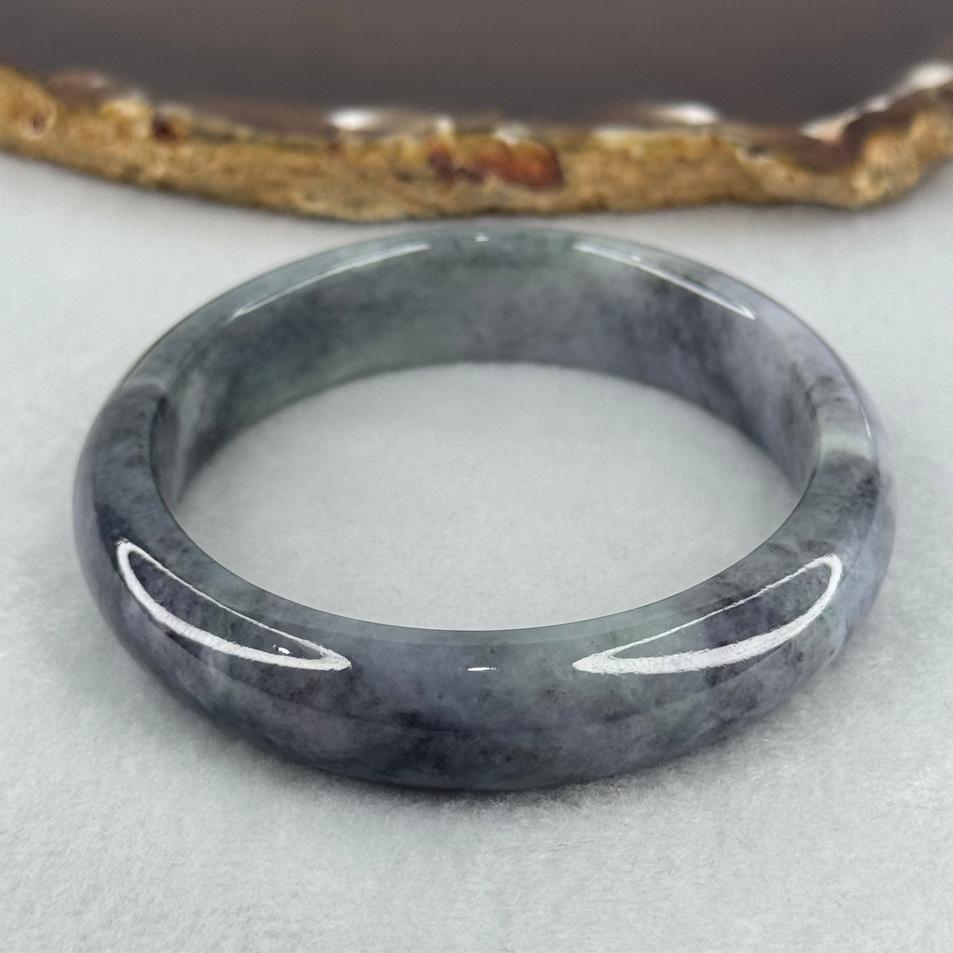 Type A Wuji Grey Black with Lavender Jadeite Oval Bangle Internal Diameter 57.8mm 48.41g 12.7 by 7.7mm (Very Slight Fine Internal Lines) - Huangs Jadeite and Jewelry Pte Ltd