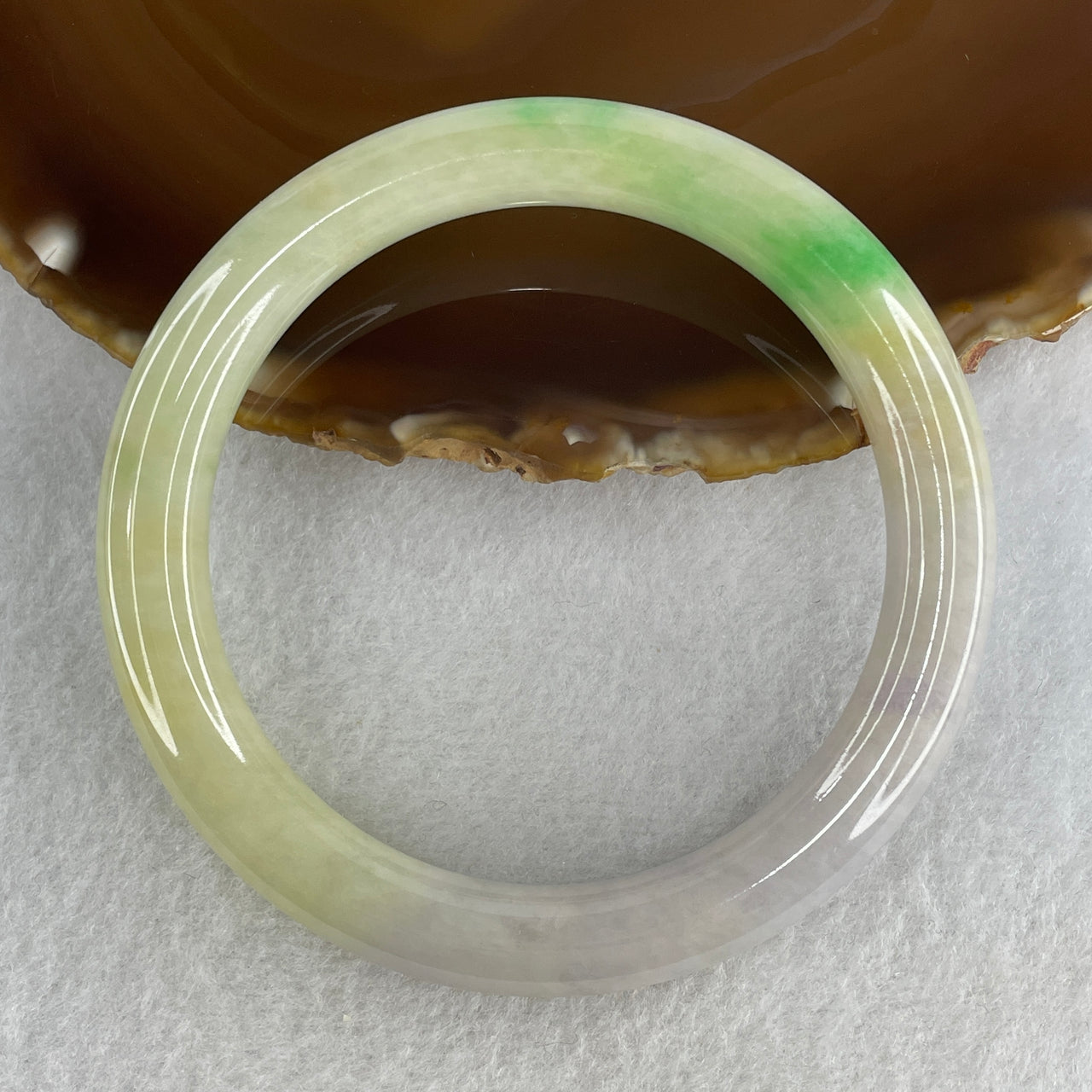 Natural Type A Light Green with Apple Green and Lavender Piao Hua Jadeite Bangle 57.80g Inner Diameter 62.0mm 9.9 by 11.1mm (Close to Perfect)