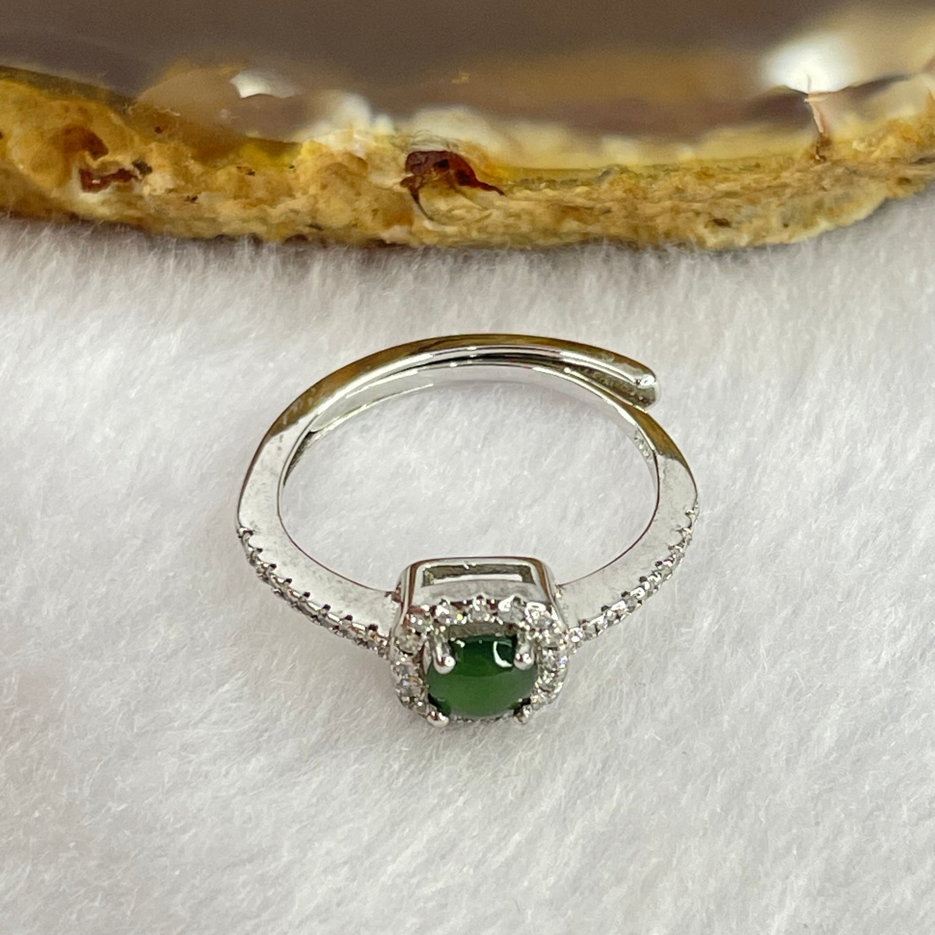 Natural Icy Jadeite with Crystals In S925 Sliver Ring (Adjustable Size) 2.22g 4.6 by 3.0mm - Huangs Jadeite and Jewelry Pte Ltd