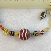 Natural Agate Necklace with Tian Zhu Dzi Beads (4 Lines, 1 Eye Sky Door and 3 Eyes) with Turquoise Beads 23.29g 17.9 by 18.3mm 1 Bead 12.3 by 8.4mm 2 Beads 8.3mm 4 Beads - Huangs Jadeite and Jewelry Pte Ltd