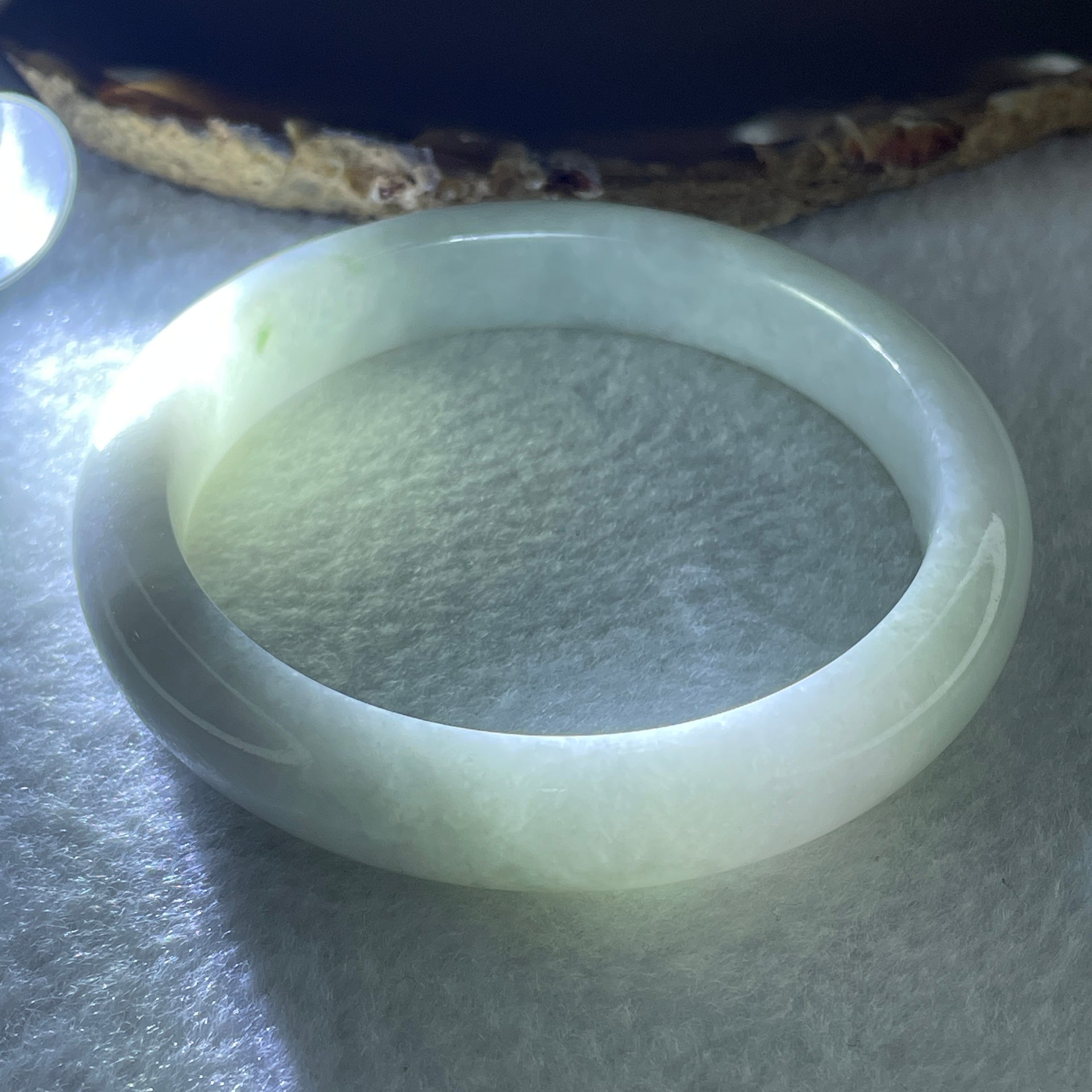 Natural Type A Light Green Jadeite Bangle 54.47g Internal Diameter 58.9mm 11.5 by 9.0mm (Slight Internal Lines) - Huangs Jadeite and Jewelry Pte Ltd