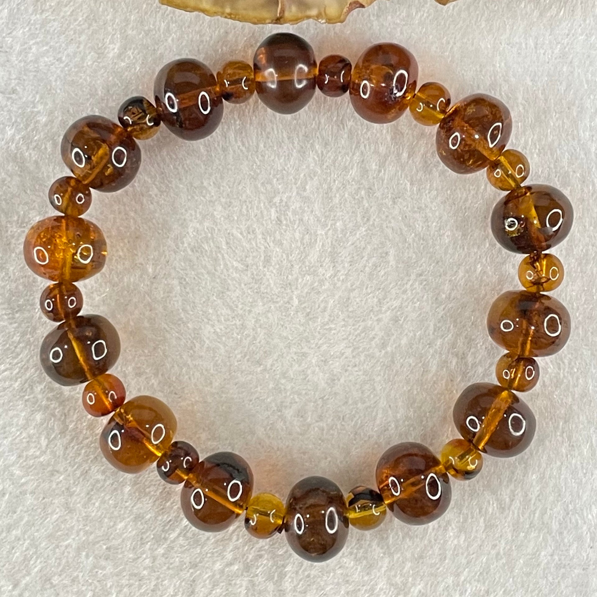 Natural Dark Brownish Yellow Flower Amber Beads Bracelet 9.56g 15.5cm 10.8mm 14 Beads 5.9mm 14 Beads - Huangs Jadeite and Jewelry Pte Ltd