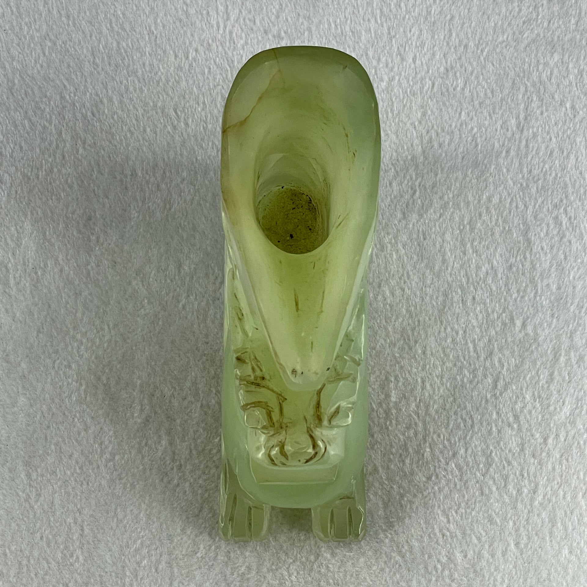 Natural Green Serpentine Pixiu Vase Display 989.6g 130.0 by 48.0 by 135.0mm - Huangs Jadeite and Jewelry Pte Ltd