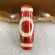 Natural Powerful Tibetan Old Oily Red White Agate One Eye Gold Metal Element Dzi Bead Heavenly Master (Tian Zhu) 一眼金天珠 10.47g 38.2 by 13.4mm - Huangs Jadeite and Jewelry Pte Ltd