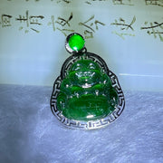 Type A Blueish Green Jadeite Milo Buddha Pendant Setting 18k White Gold 2.45g 25.6 by 19.4 by 7.2mm - Huangs Jadeite and Jewelry Pte Ltd