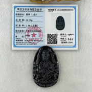 Type A Opaque to Partial Translucent Black Omphacite Jadeite Thousand Hand Guan Yin Pendant Rat Zodiac Guardian 19.78g 53.3 by 34.3 by 8.6mm - Huangs Jadeite and Jewelry Pte Ltd