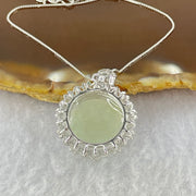 Type A Faint Green Lavender Milo Buddha with Crystals in S925 Sliver Pendant and Necklace 7.05g 16.6 by 16.6 by 8.0mm - Huangs Jadeite and Jewelry Pte Ltd