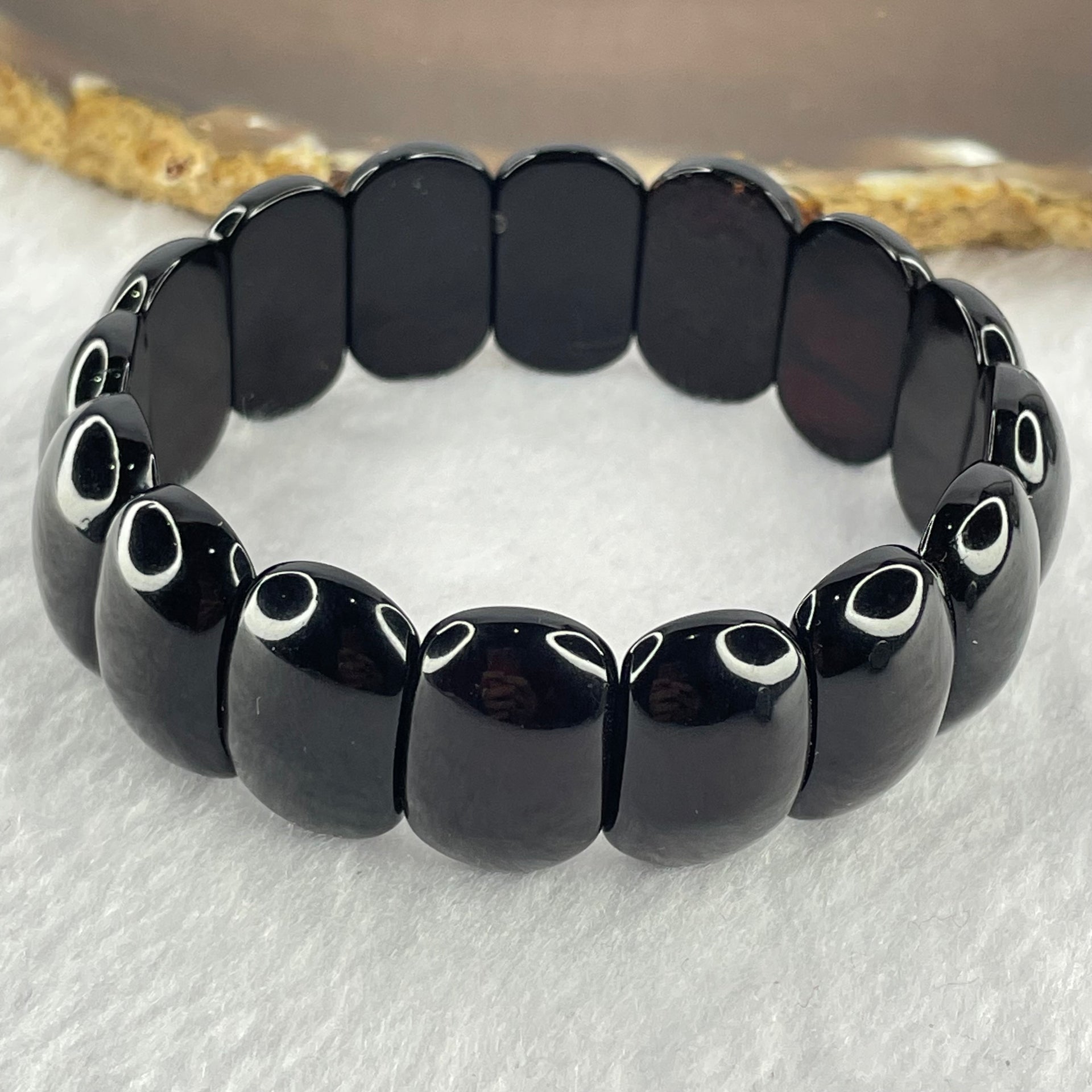 Natural Black Gold King Amber Beads Bracelet 天然黑金王琥珀手链 17.37g 17cm 20.5 by 11.9 by 6.5mm 16pcs - Huangs Jadeite and Jewelry Pte Ltd