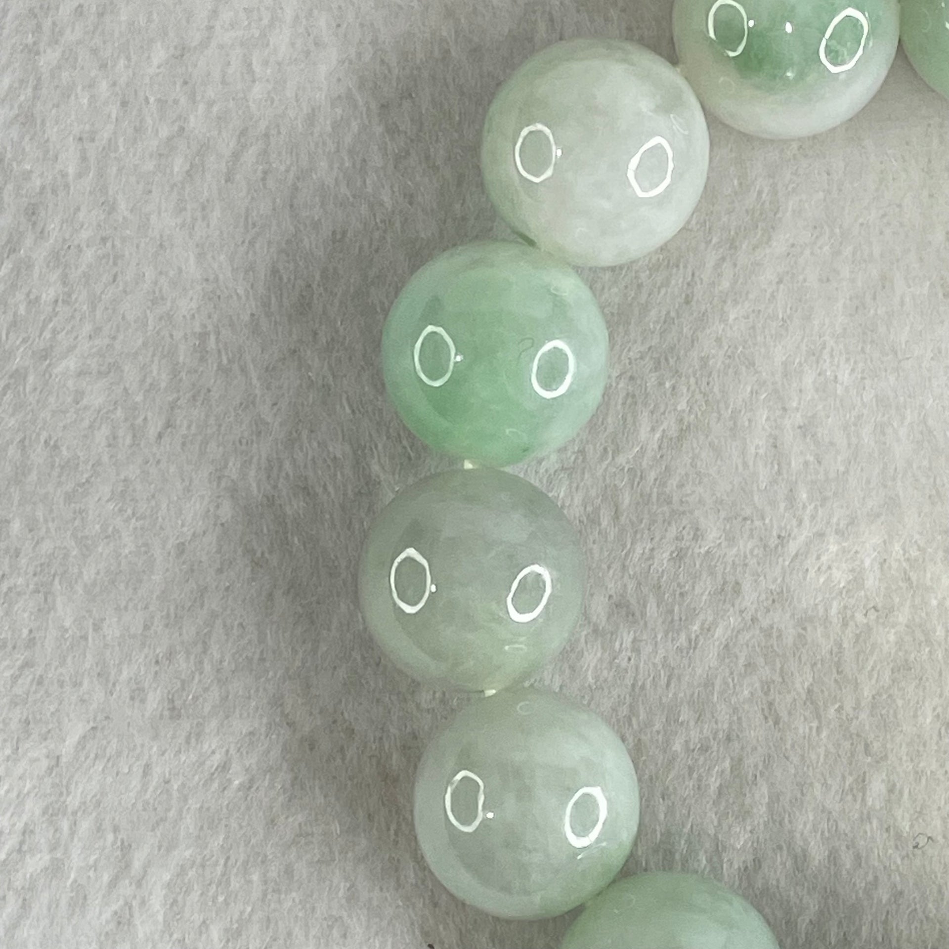 Type A Light Green with Light Lavender Jadeite Beads Bracelet 78.22g 17cm 14.8mm 15 Beads (Some Internal Lines) - Huangs Jadeite and Jewelry Pte Ltd