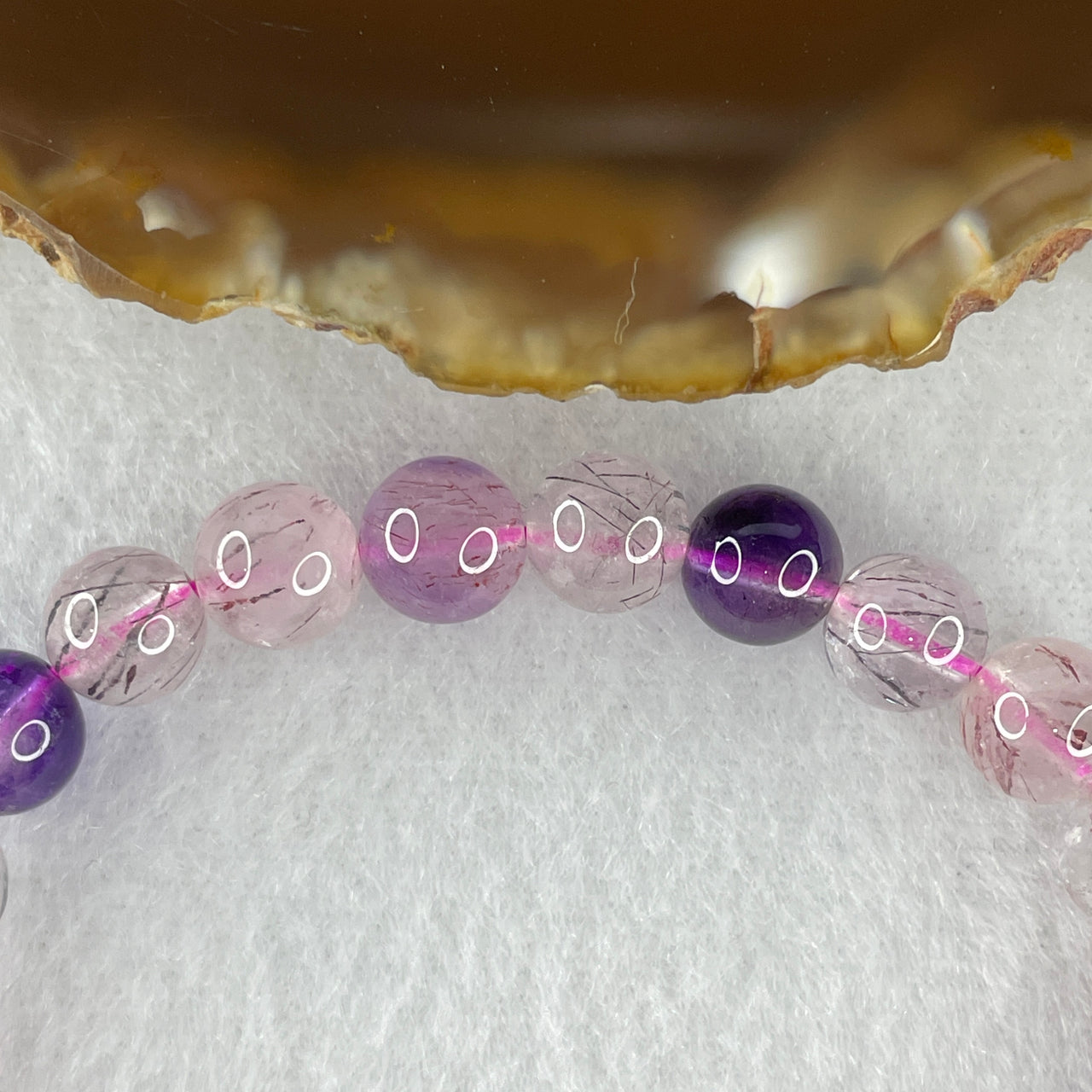 Certified Above-Average Grade Natural Super 7 Crystal Beads Bracelet | High-Fluidity Crystalline Strand | Authentic Sacred Seven Multi-Mineral Inclusions Quartz Spiritual Catalyst & Auric Shield Bracelet (15.26g | 16cm Length | 7.8mm | 25 Beads)