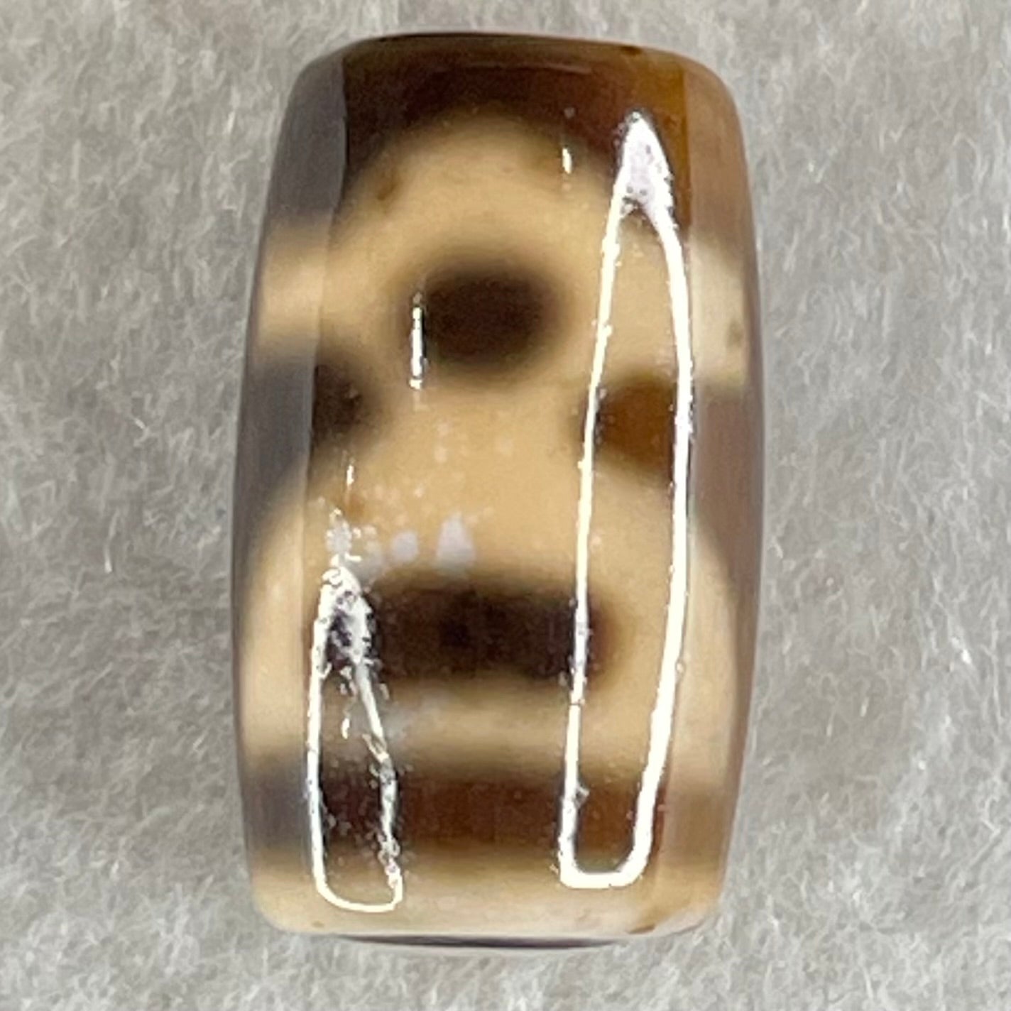 Natural Powerful Tibetan Old Oily Agate Double Cai Shen Dzi Bead Heavenly Master (Tian Zhu) 双财神长天珠 4.57g 19.5 by 11.7mm - Huangs Jadeite and Jewelry Pte Ltd