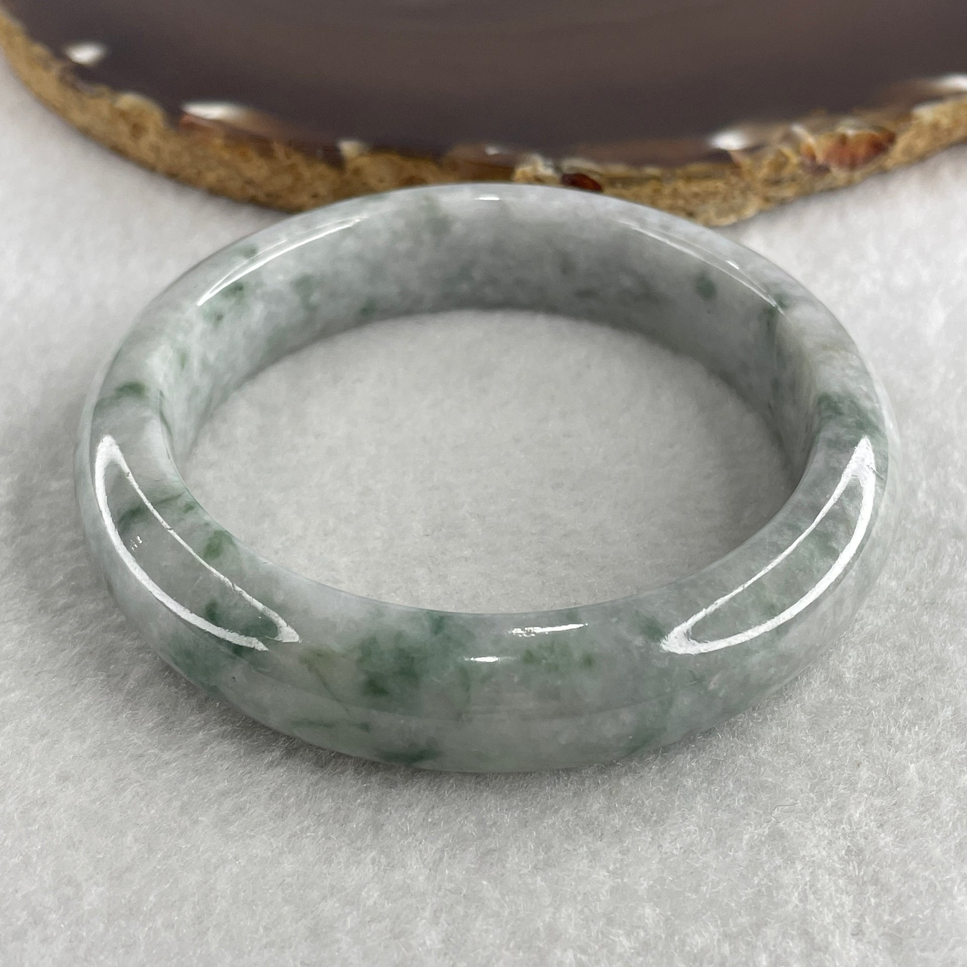 Natural Type A Light Green with Light Lavender and Blueish Green Piao Hua Jadeite Bangle 69.25g Internal Diameter 57.5mm 14.0 by 9.7mm (Close to Perfect) - Huangs Jadeite and Jewelry Pte Ltd