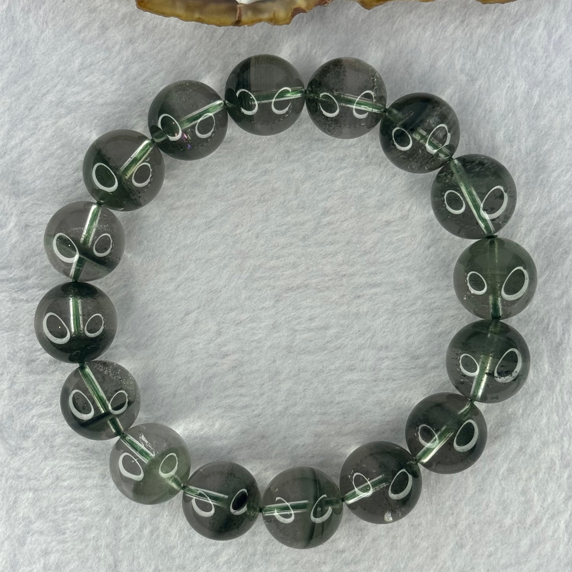 Very Good Grade Natural Green Phantom Quartz Beads Bracelet 52.70g 19cm 13.3mm 16 Beads - Huangs Jadeite and Jewelry Pte Ltd