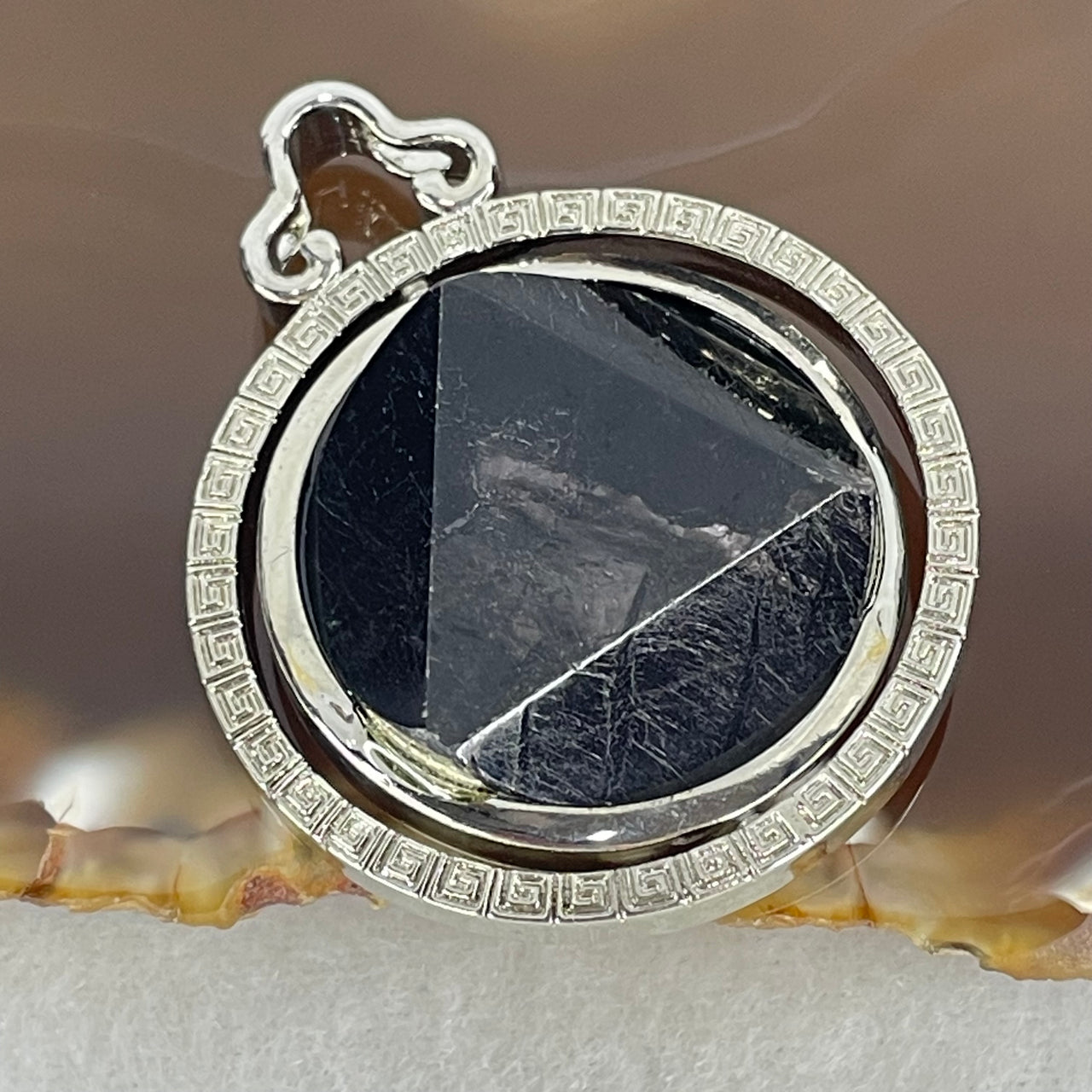 Natural Hypersthene in Stainless Steel Pendant 23.93g 25.0 by 9.4mm - Huangs Jadeite and Jewelry Pte Ltd