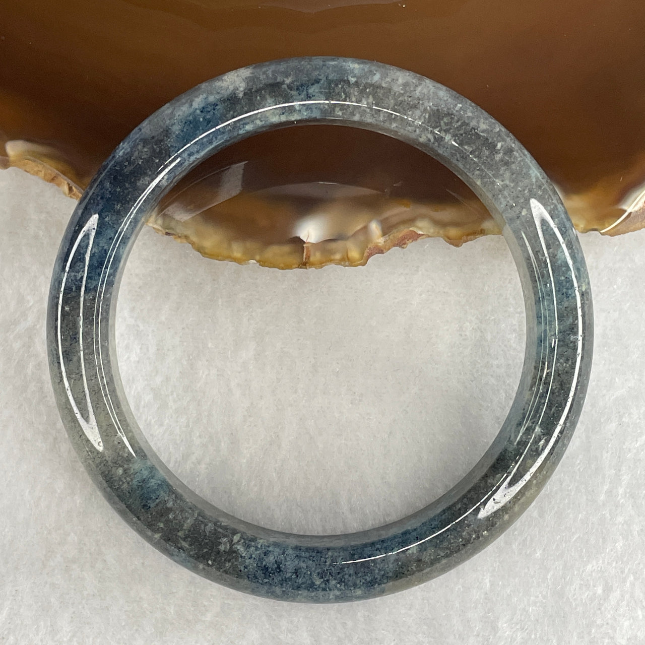 Natural Blue Moss Agate Bangle | Full-Eternity Armlet & Emotional Tranquility Talisman (41.50g 11.5 by 8.4mm | 55.5mm Inner Diameter | Slight External Rough)