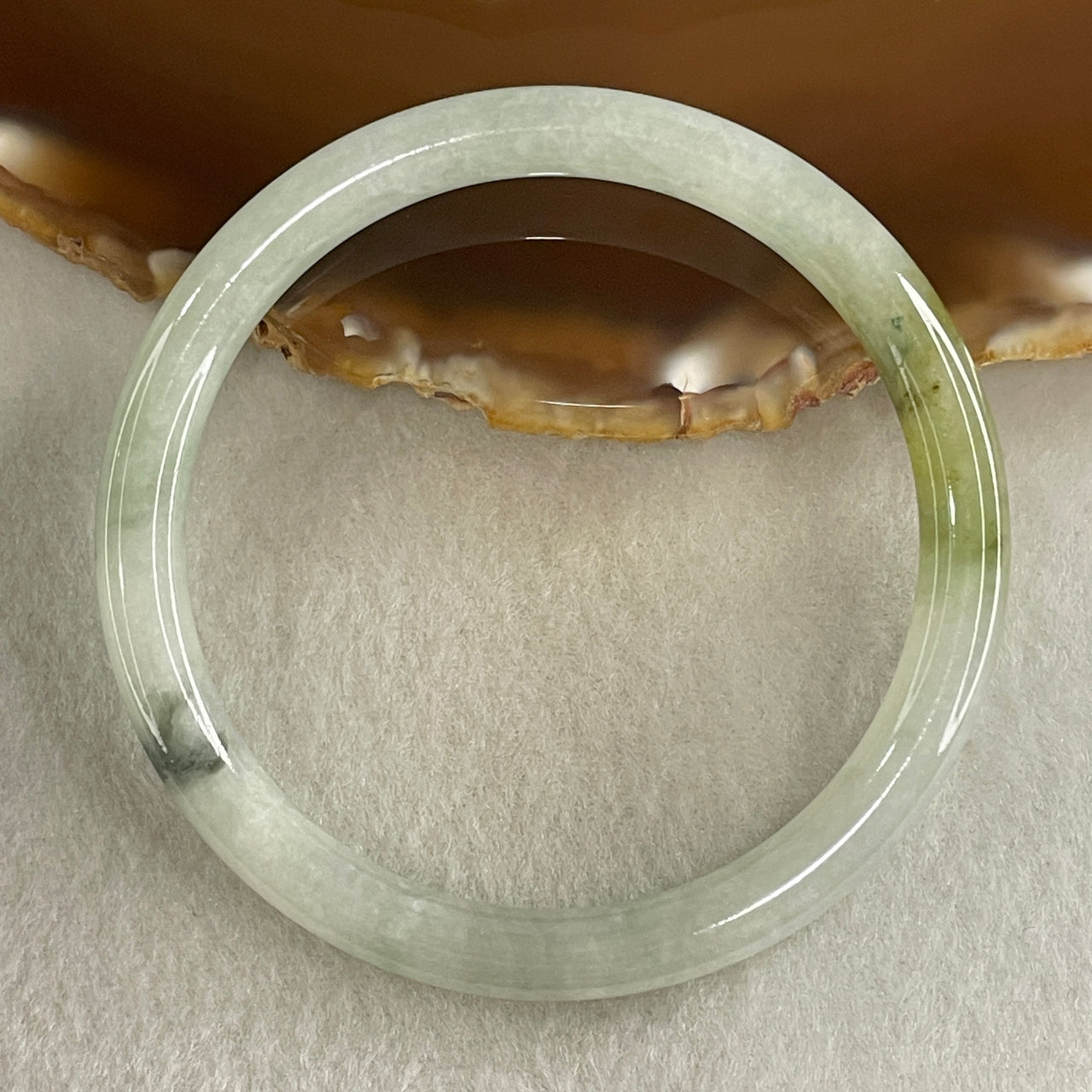 Type A Blueish Green with Brownish Piao Hua Jadeite Bangle Internal Diameter 56.1mm 23.86g 6.7 by 6.9m (Slight Internal Lines) - Huangs Jadeite and Jewelry Pte Ltd