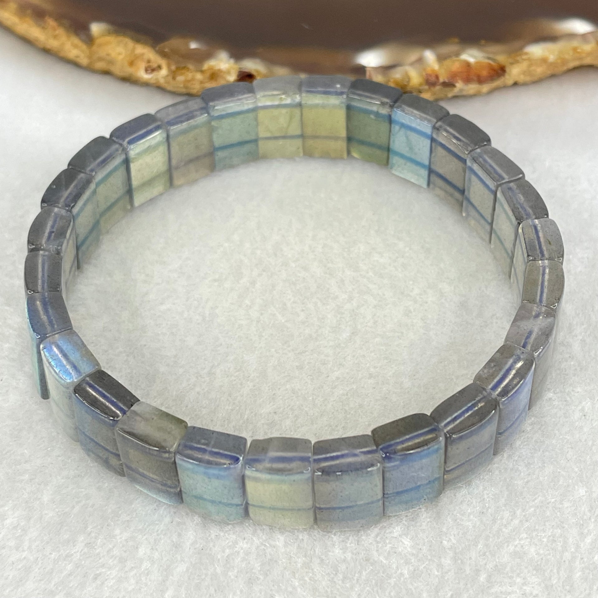 Good Grade Natural Labradorite Shou Pai Bracelet 27.816g 17.5cm 11.9 by 7.6mm 27pcs - Huangs Jadeite and Jewelry Pte Ltd