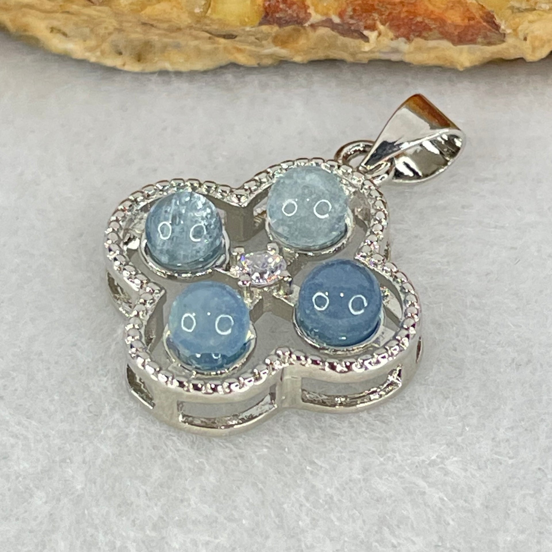 Above Average Grade Rare Natural Blue Dumortierite Rutilated Quartz in S925 Four Leaf Clover Pendant 2.21g 4.0mm 4pcs - Huangs Jadeite and Jewelry Pte Ltd