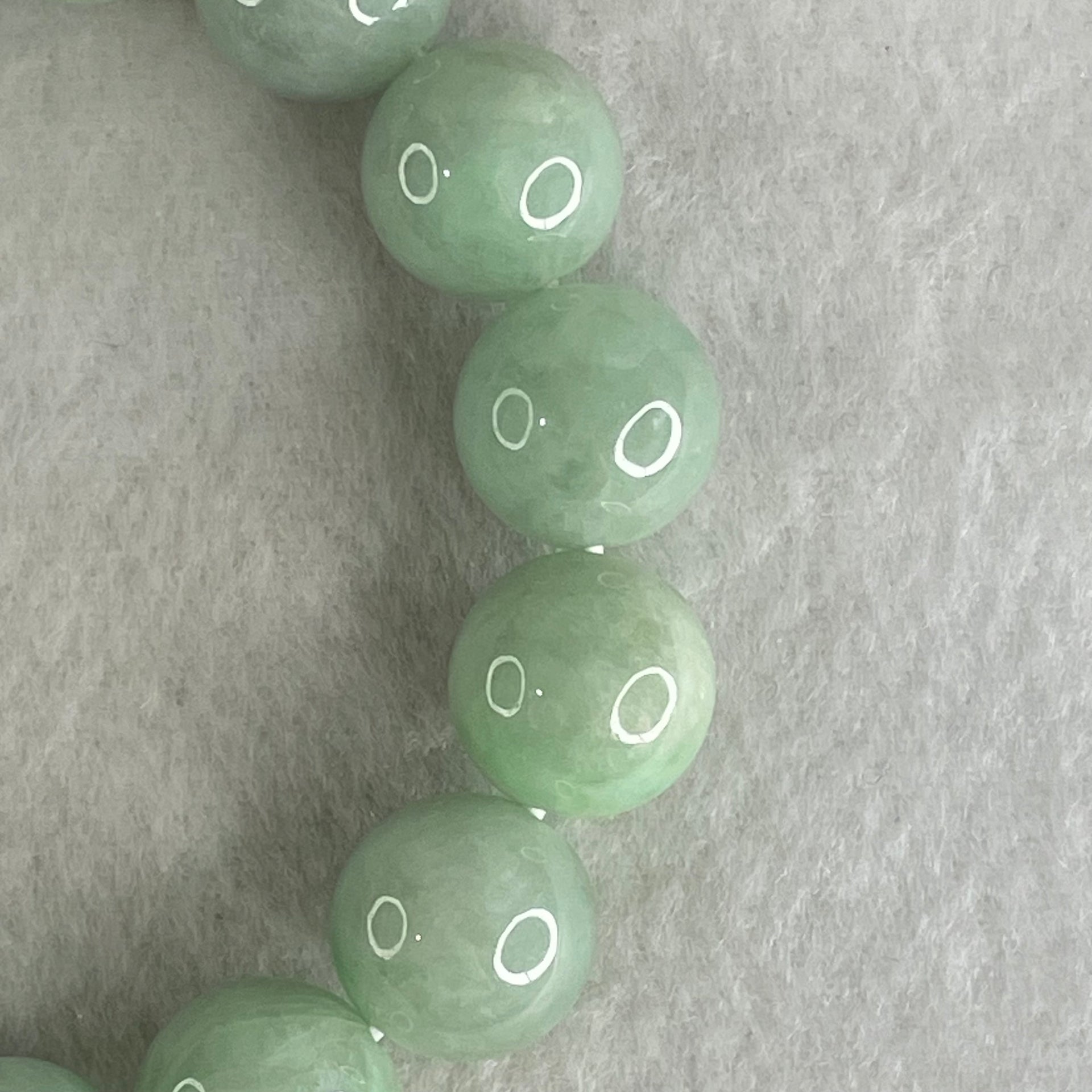Type A Light Green Jadeite Beads Bracelet 67.56g 16cm 13.9mm 15 Beads (Slight Internal Lines) - Huangs Jadeite and Jewelry Pte Ltd