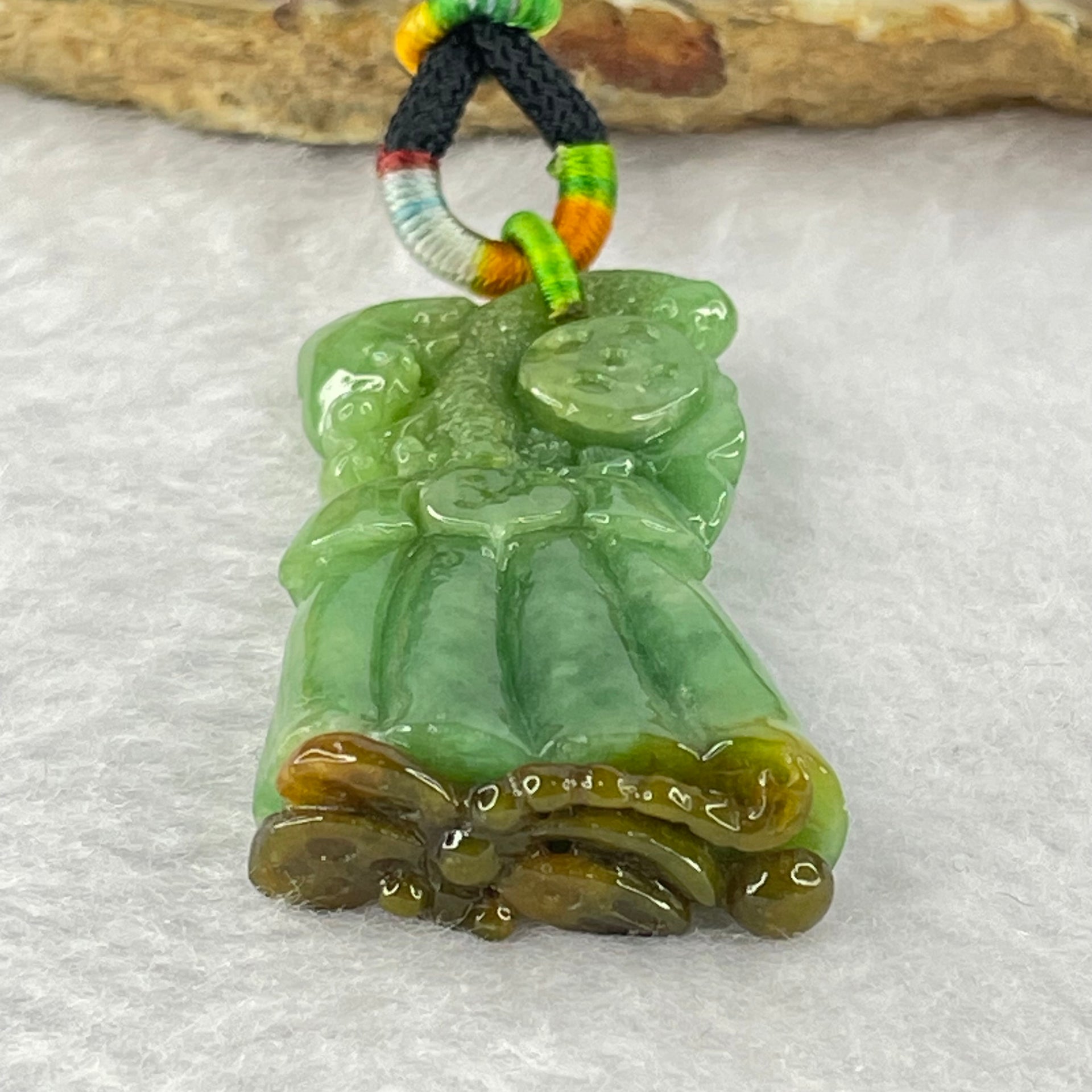 Type A Full Bright Spicy Green and Brown Jadeite Flower Dragonfly Ruyi Coin 17.01g 42.4 by 24.3 by 9.2mm - Huangs Jadeite and Jewelry Pte Ltd