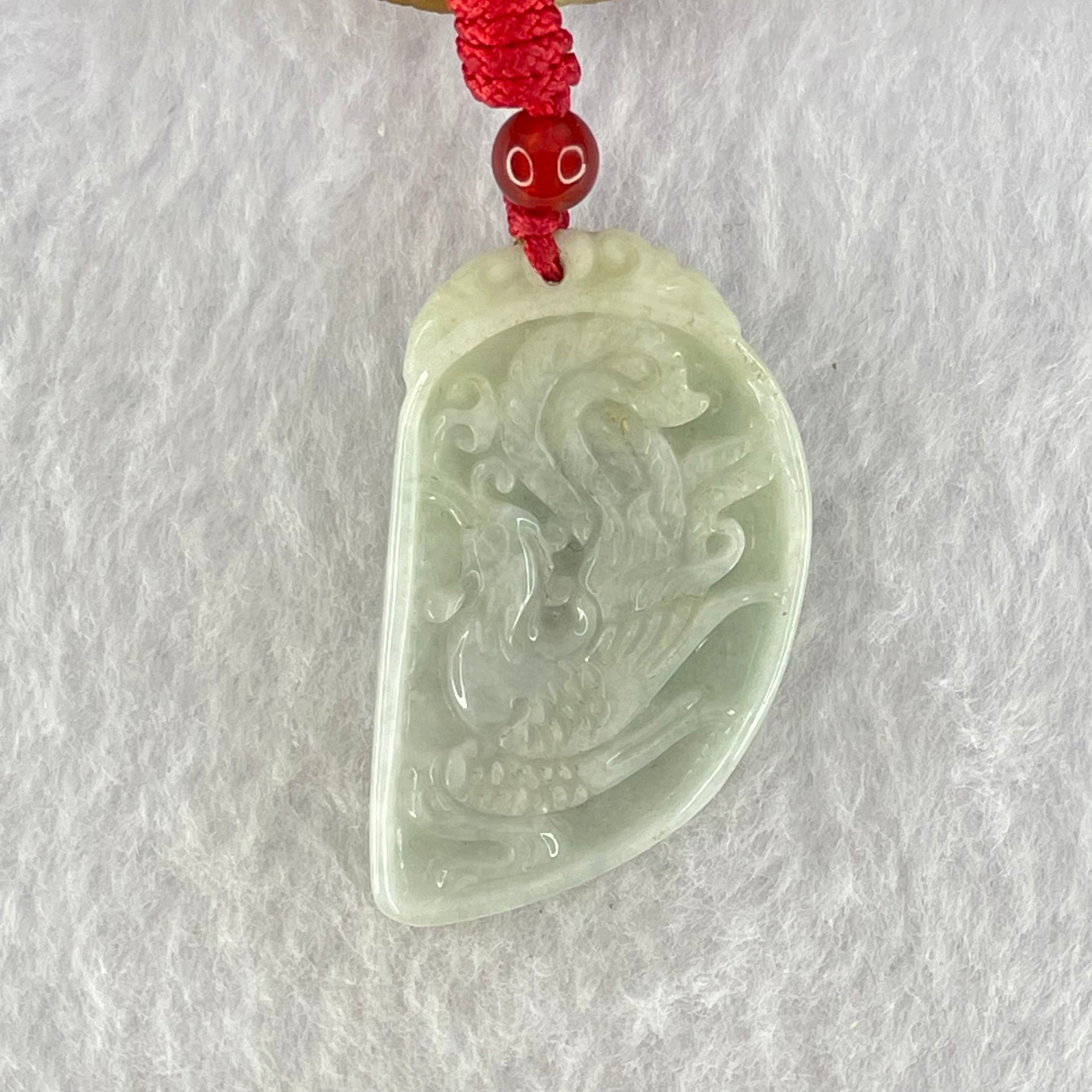 Type A Light Lavender and Green Phoenix Half Heart Pendant 13.55g 4.5 by 24.4 by 5.7mm - Huangs Jadeite and Jewelry Pte Ltd