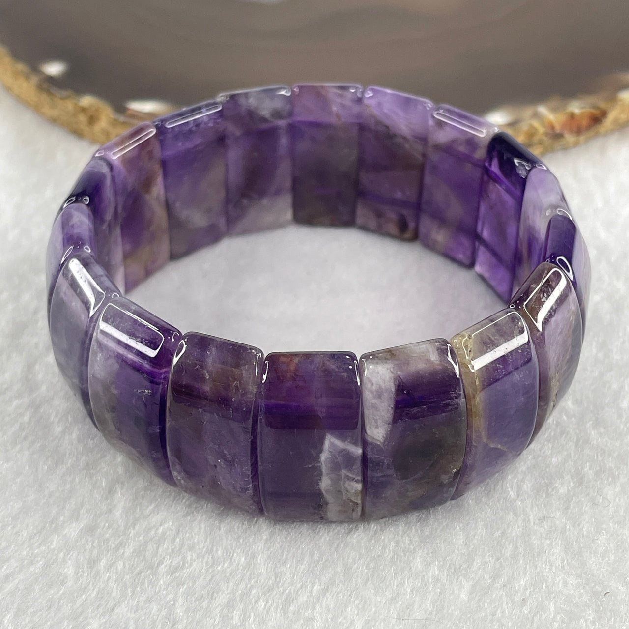 Certified Natural Dreamy Amethyst Shoupai Bracelet 76.80g 18cm 25.2mm 18pcs