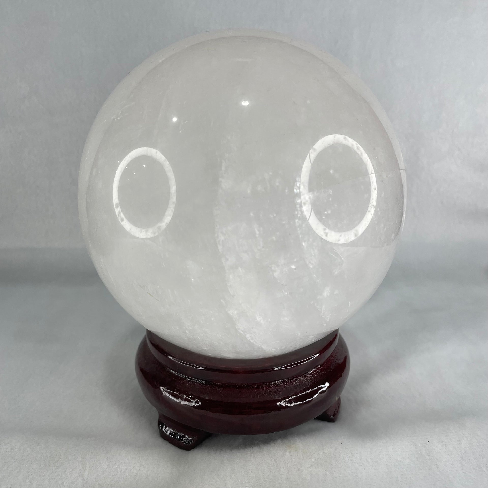 Natural Milky White Quartz Crystal Sphere Ball with Wooden Stand 2,705.8g 118.0 by 155.0mm - Huangs Jadeite and Jewelry Pte Ltd