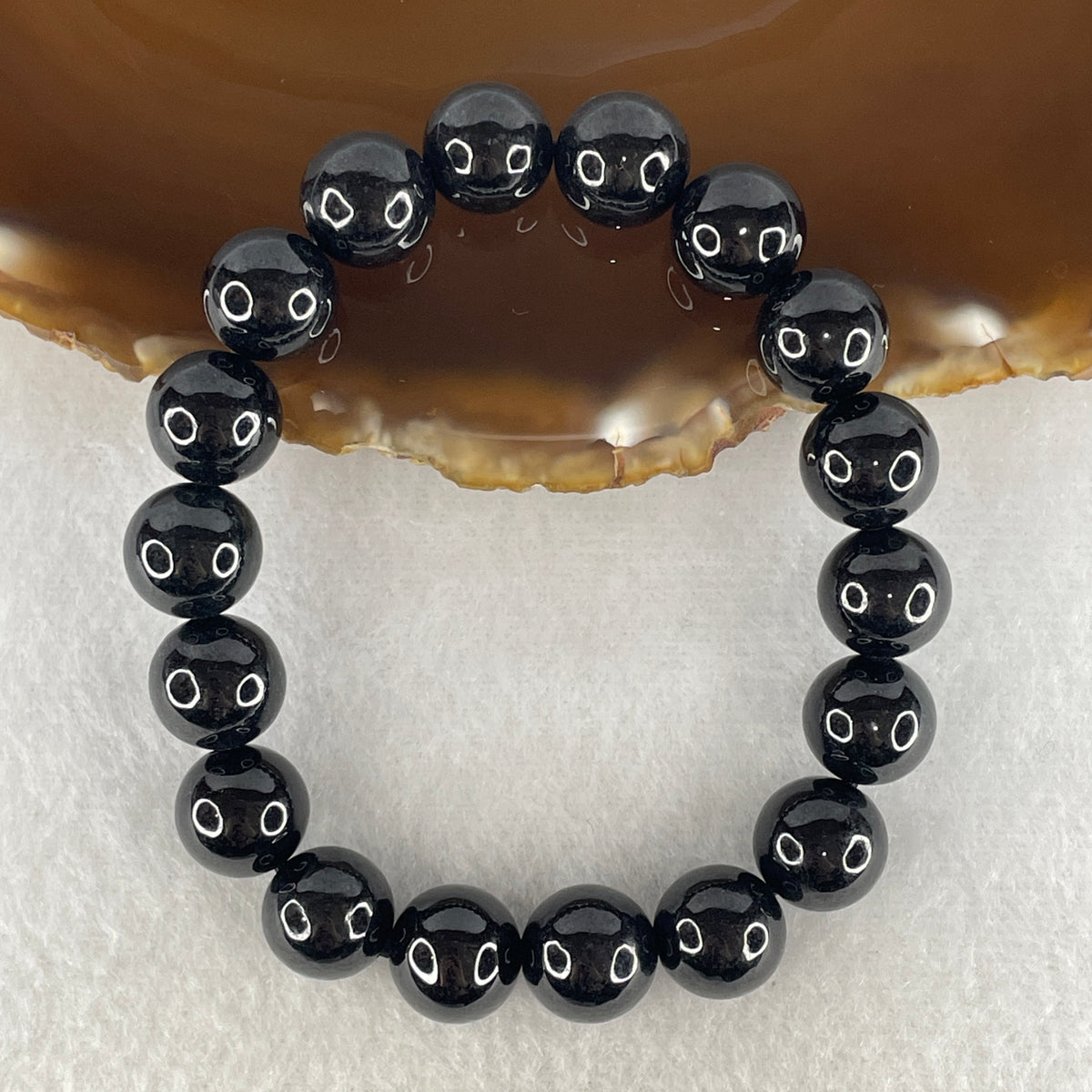 Certified Type A Black Omphacite Jadeite Bead Bracelet | (48.63g | 17cm Wrist | 11.9mm | 18 Beads | Synergy, Negative Energy Shield, Wealth Lock & Supreme Authority)
