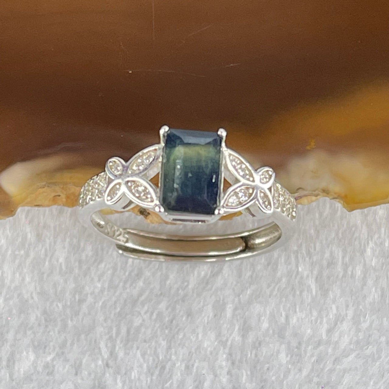 Natural Green Elbaite Tourmaline with Crystals in S925 Sliver Ring (Adjustable Size) 2.04g by 6.9 by 4.6 by 3.5mm - Huangs Jadeite and Jewelry Pte Ltd