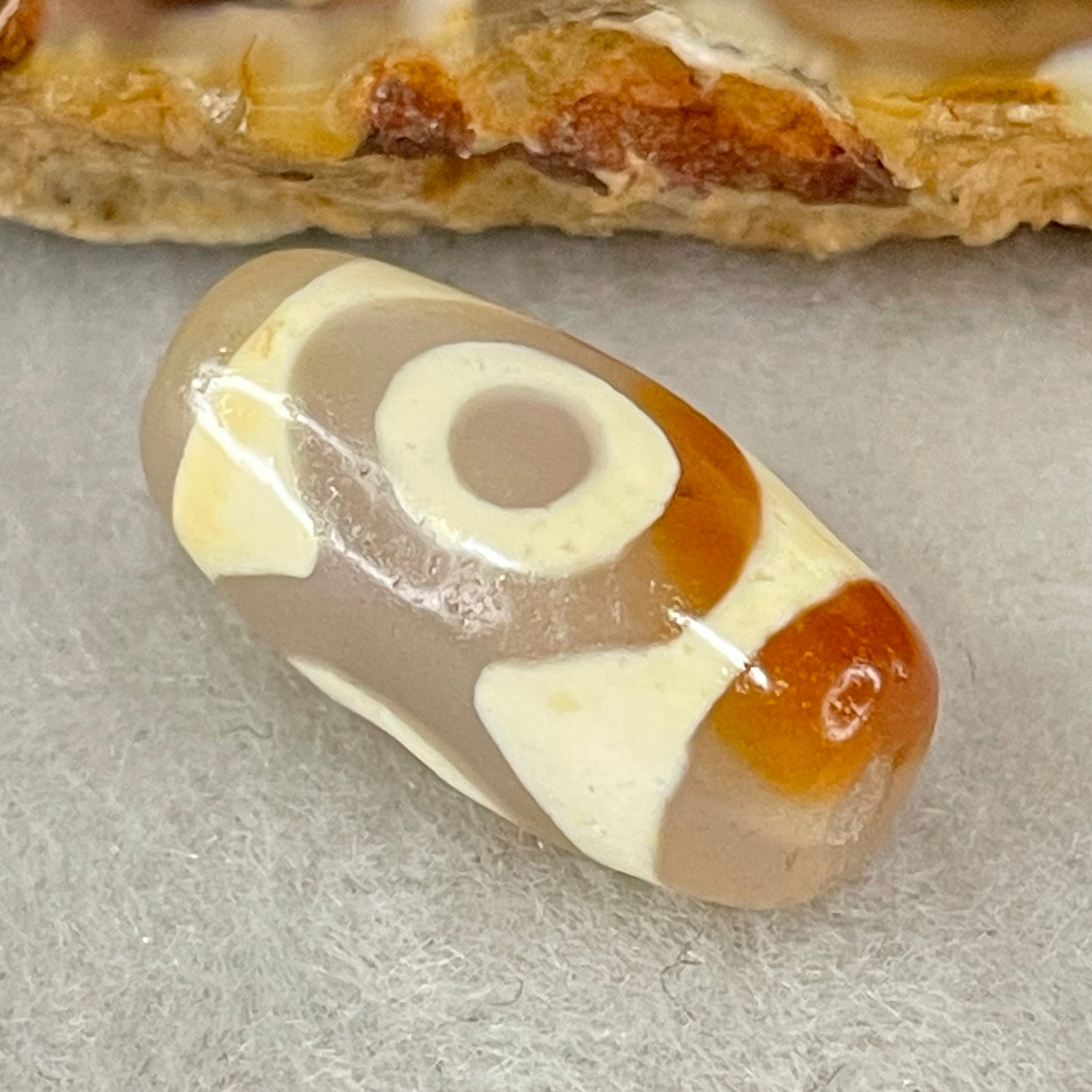 Natural Powerful Tibetan Old Oily Agate 3 Eyes Dzi Bead Heavenly Master (Tian Zhu) 三眼天诛 3.15g 20.0 by 10.4mm - Huangs Jadeite and Jewelry Pte Ltd