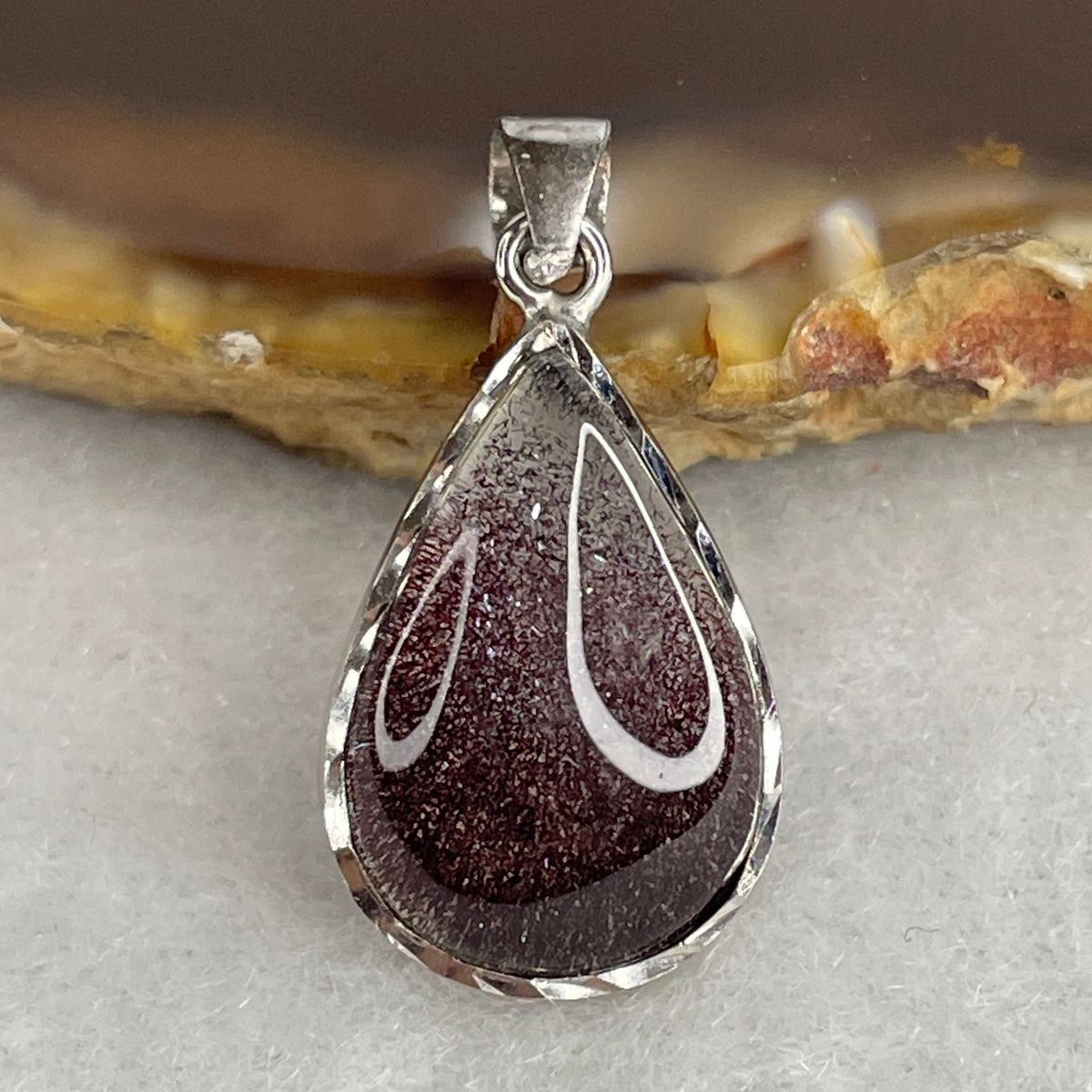 Collectors Grade Natural Firework Super 7 Crystal Teardrop Pendant in S925 Silver Clasp | 17.0mm Firework (1.86g |17.0 by 11.0 by 3.5mm)