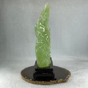 Natural Green Serpentine Goat on Moutain with Wooden Stand Display 828.2g 134.4 by 66.1 by 210.0mm - Huangs Jadeite and Jewelry Pte Ltd