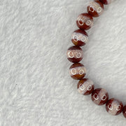 Natural Powerful Tibetan Old Oily Red White One Line Agate Dzi Bead Heavenly Master with Tibetan Bell Charm Bracelet (Tian Zhu) 天诛 19.36g 16.5cm 8.4mm 23 Beads - Huangs Jadeite and Jewelry Pte Ltd