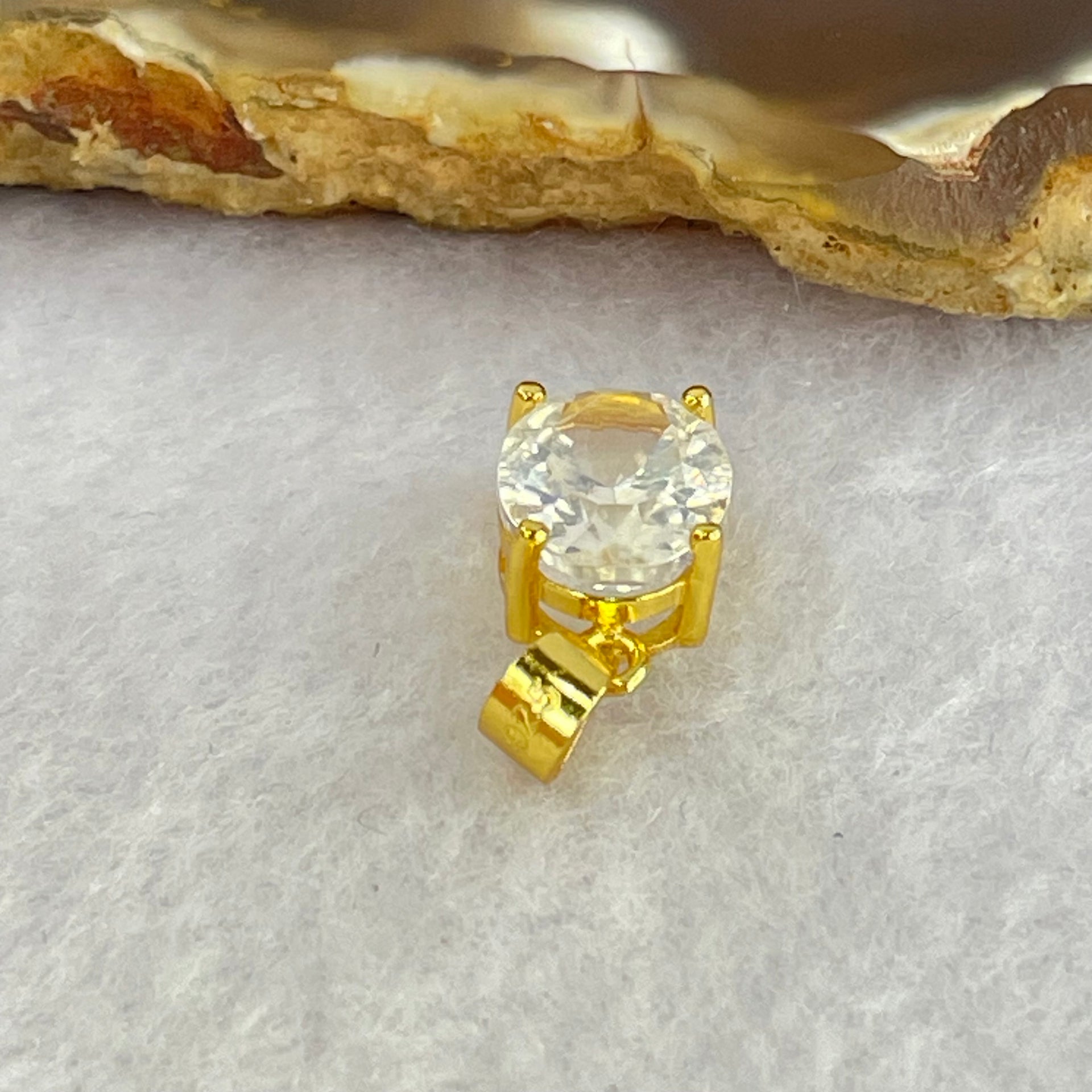 Natural Madagascar Blue Moonstone in S925 Silver Gold Color Pendant 1.27g 10.1 by 7.2 by 5.0mm - Huangs Jadeite and Jewelry Pte Ltd