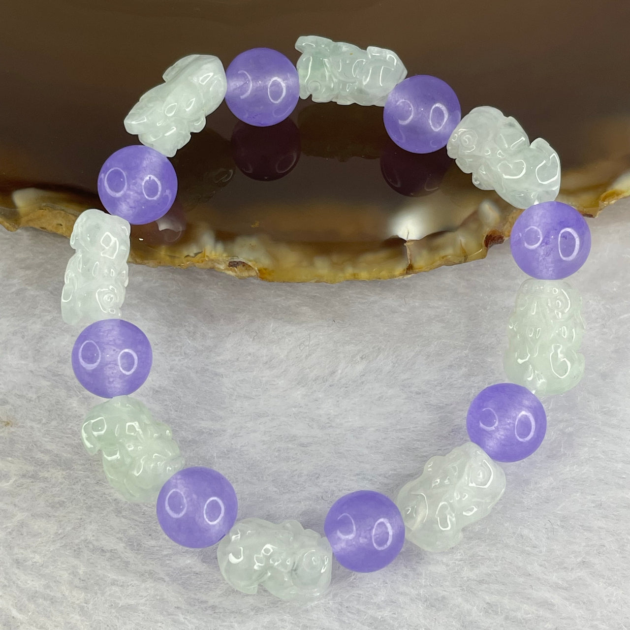 Type A Semi Icy Faint Green Jadeite Mini Pixiu Each about 12.2 by 7.8 by 5.9mm Bracelet Total 14.11g - Huangs Jadeite and Jewelry Pte Ltd